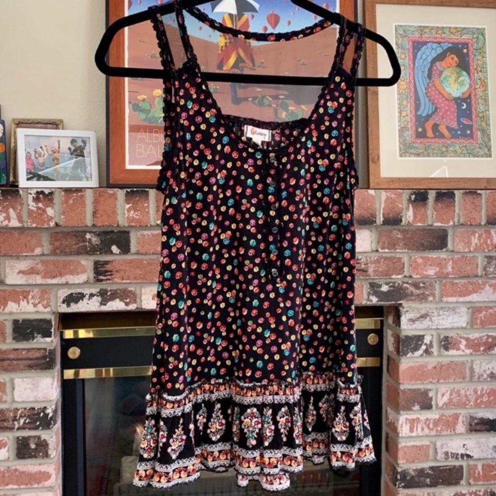 Olsenboye Floral/Tulle Sleeveless Blouse Top - S